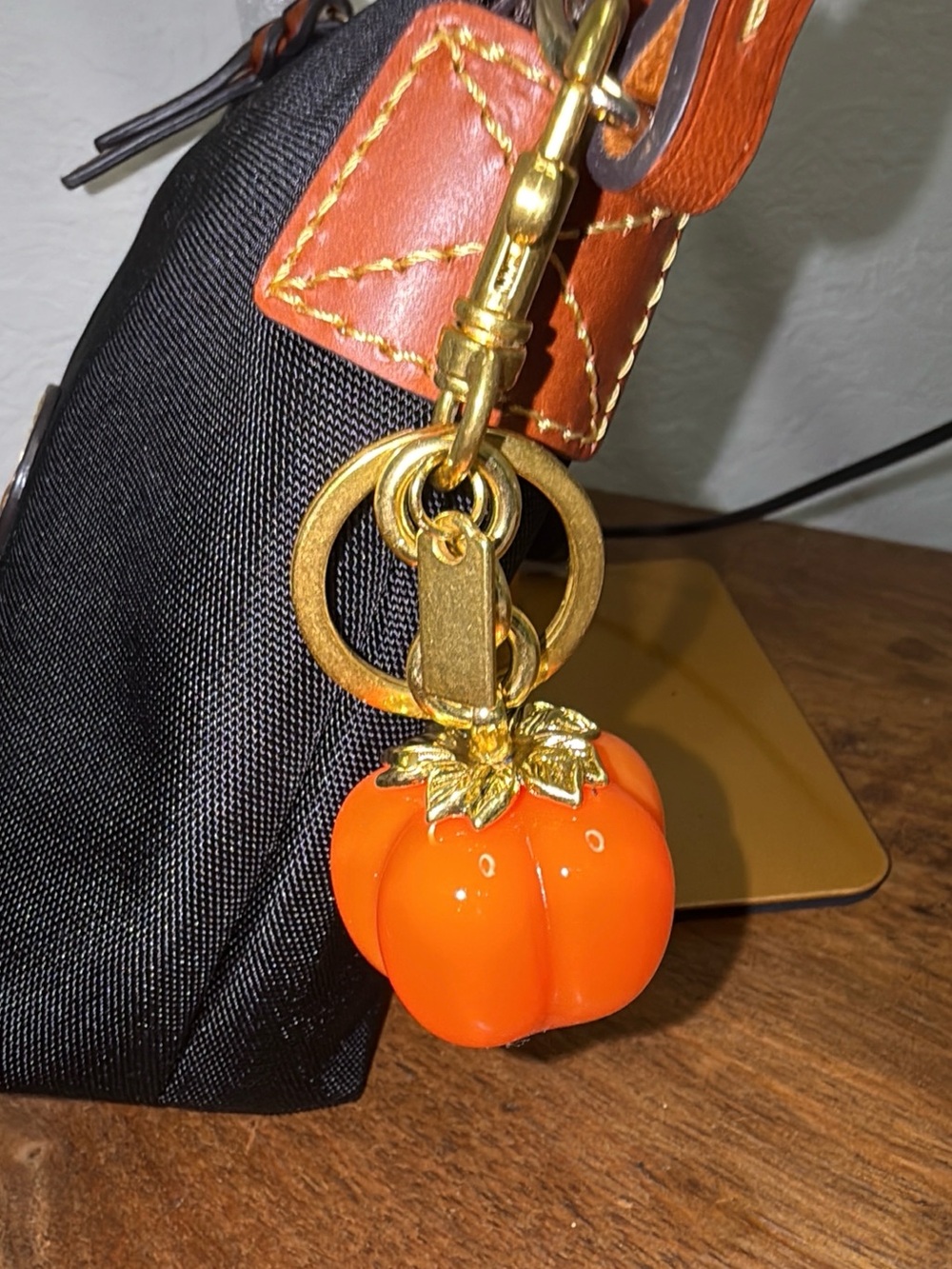 Orange Pumpkin Bag Charm Keychain – Gold-Tone Hardware – Halloween/Fall Accessor - Picture 2 of 7